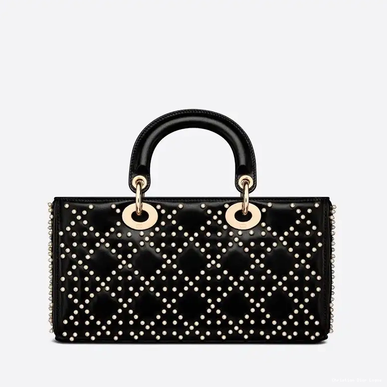 Cheap Lady Motif Cannage Bag Black Medium Beads D-Joy with Lambskin 0425 Luxury